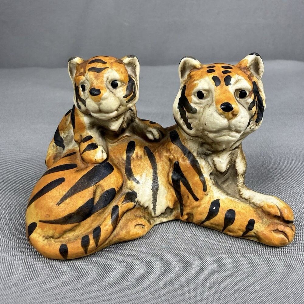 Vintage UCTCI Japan Mother Tiger and Cub Detailed Hand Painted Figurine